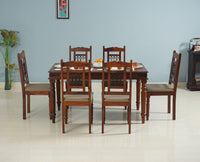 Madurai Sheesham Wood 6 Seater Dining Table Set with 6 Chair for Dining Room - Dining Set - Furniselan - Maple-Finish