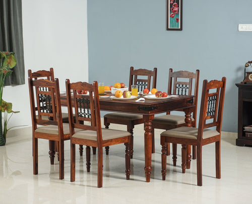 Madurai Sheesham Wood 6 Seater Dining Table Set with 6 Chair for Dining Room - Dining Set - Furniselan