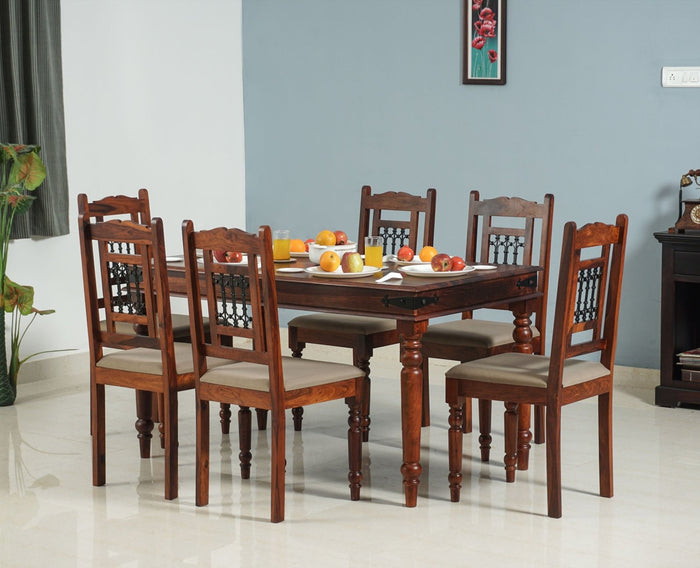 Madurai Sheesham Wood 6 Seater Dining Table Set with 6 Chair for Dining Room - Dining Set - Furniselan