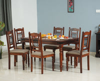 Madurai Sheesham Wood 6 Seater Dining Table Set with 6 Chair for Dining Room - Dining Set - Furniselan - Maple-Finish