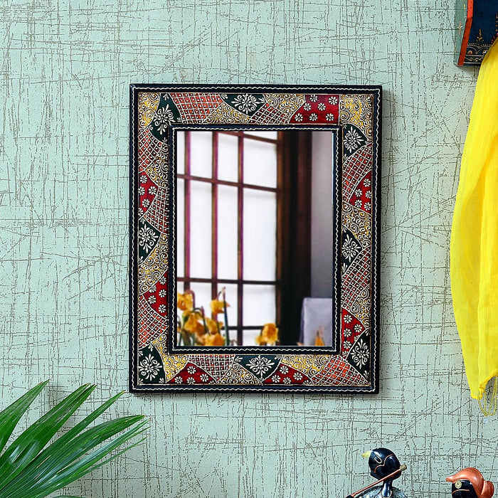 MDF 12 x 16 Inch Hand Painted Framed Rectangle Mirror - Furniselan