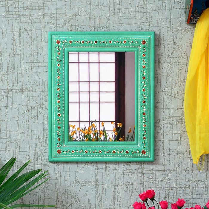 MDF 12 x 16 Inch Hand Painted Framed Rectangle Mirror - Furniselan