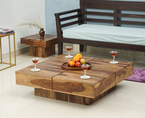 Melbourne Sheesham Wood Square Coffee Table - Coffee Tables - Furniselan - Rustic-Teak-Finish
