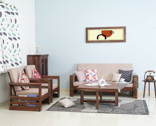 Moscow Sheesham Wood 5 Seater Sofa With Coffee Table-3+1+1+Table - sofa - Furniselan - Grey-Finish