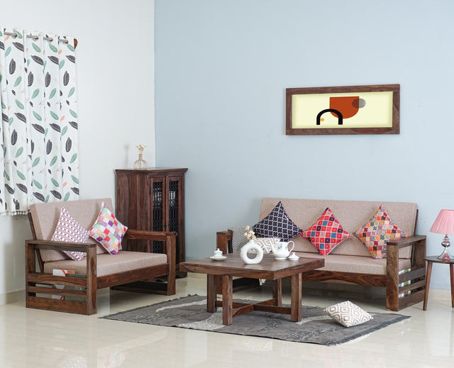 Moscow Sheesham Wood 5 Seater Sofa With Coffee Table-3+2+Table - sofa - Furniselan - Grey-Finish