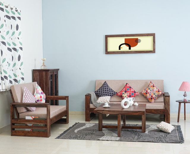 Moscow Sheesham Wood 5 Seater Sofa With Coffee Table-3+2+Table - sofa - Furniselan - Grey-Finish