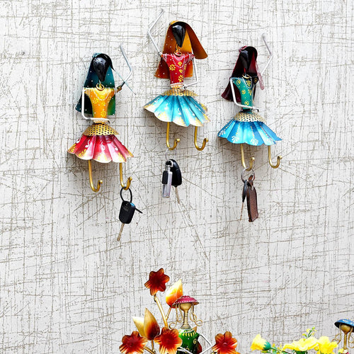 Multicolour Metal Dancing Lady (Set of 3) Key Holder - Furniselan