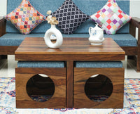 Nagpur Coffee Table with 4 Stools - Coffee Table - Furniselan - Teak-Finish