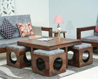 Nagpur Coffee Table with 4 Stools - Coffee Table - Furniselan - Grey-Finish