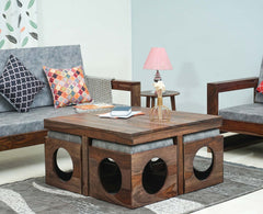 Nagpur Coffee Table with 4 Stools - Coffee Table - Furniselan - Grey-Finish