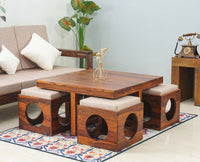 Nagpur Coffee Table with 4 Stools - Coffee Table - Furniselan - Maple-Finish