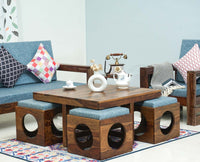 Nagpur Coffee Table with 4 Stools - Coffee Table - Furniselan - Teak-Finish