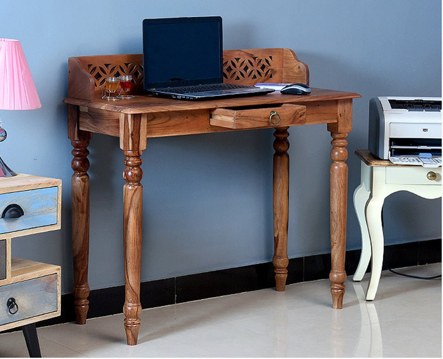 Nashik Solid Wood Study Table with One Drawer Furniselan -  Rustic-Teak-Finish