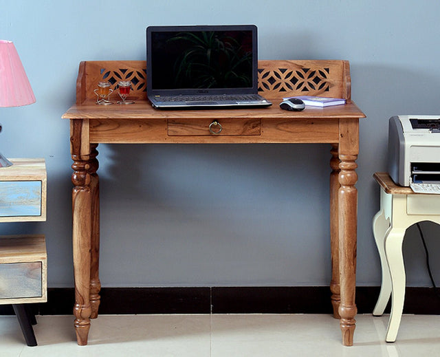 Nashik Solid Wood Study Table with One Drawer Furniselan -  Rustic-Teak-Finish