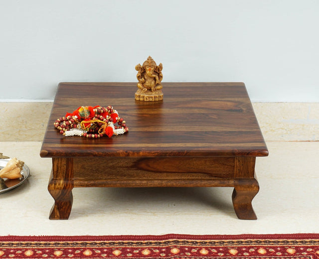 Navratri Wooden Pooja Chowki - Furniselan - Teak-Finish