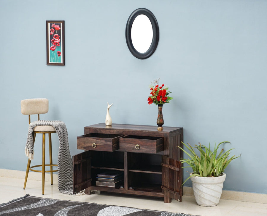 Negro Sheesham Wood Sidebaord with Two Drawers & Doors - Sideboard - Furniselan