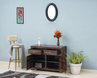 Negro Sheesham Wood Sidebaord with Two Drawers & Doors - Sideboard - Furniselan