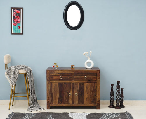 Negro Sheesham Wood Sidebaord with Two Drawers & Doors - Sideboard - Furniselan