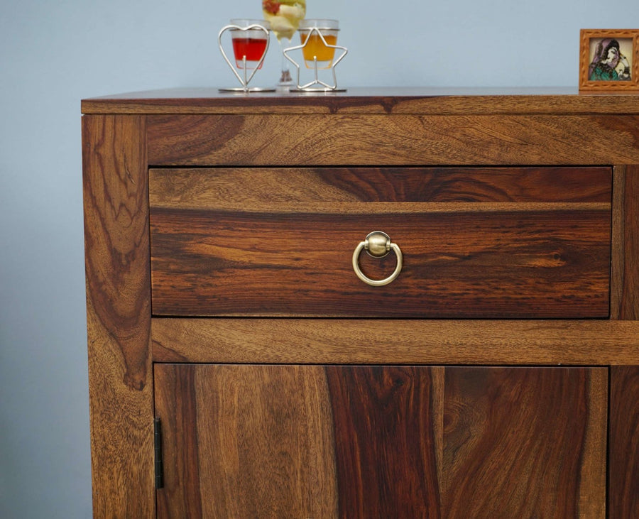 Negro Sheesham Wood Sidebaord with Two Drawers & Doors - Sideboard - Furniselan