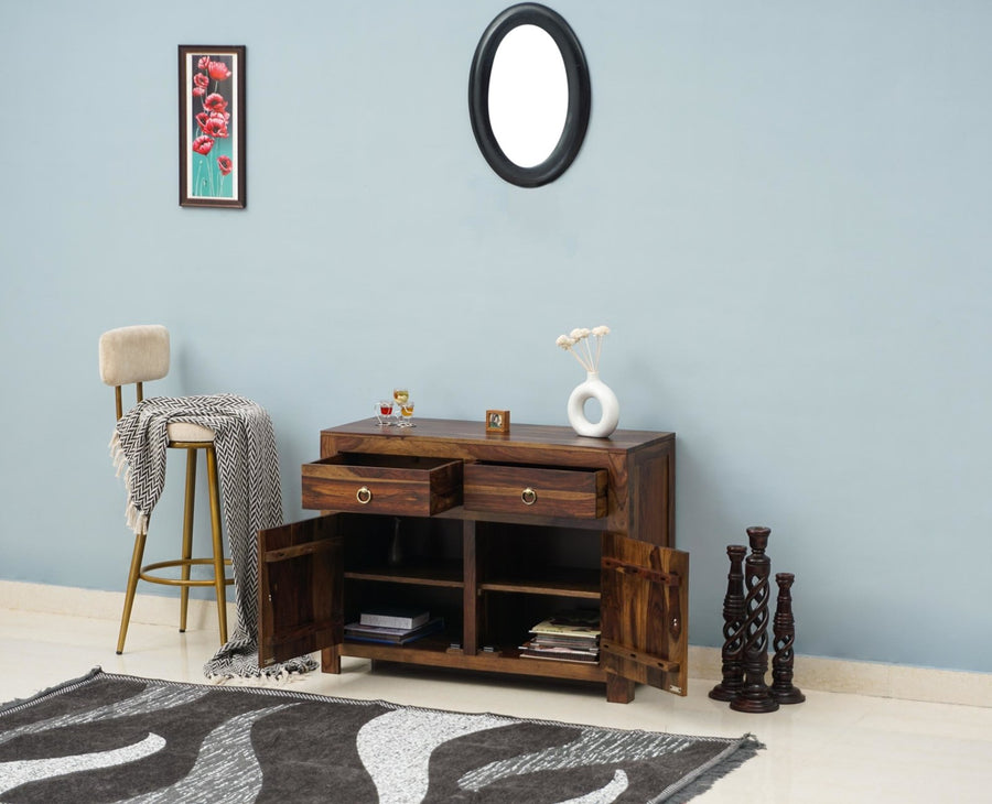 Negro Sheesham Wood Sidebaord with Two Drawers & Doors - Sideboard - Furniselan