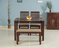 Oslo Sheesham Wood 4 Seater Dining Table Set with 2 Chair & 1 Bench for Dining Room - Dining Set - Furniselan - Rosewood-Fine-Finish
