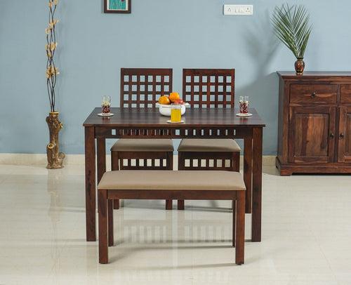 Oslo Sheesham Wood 4 Seater Dining Table Set with 2 Chair & 1 Bench for Dining Room - Dining Set - Furniselan