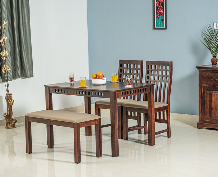 Oslo Sheesham Wood 4 Seater Dining Table Set with 2 Chair & 1 Bench for Dining Room - Dining Set - Furniselan