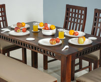 Oslo Sheesham Wood 6 Seater Dining Table Set with 4 Chair & 1 Bench for Dining Room - Dining Set - Furniselan - Rosewood-Fine-Finish