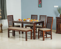 Oslo Sheesham Wood 6 Seater Dining Table Set with 4 Chair & 1 Bench for Dining Room - Dining Set - Furniselan - Rosewood-Fine-Finish