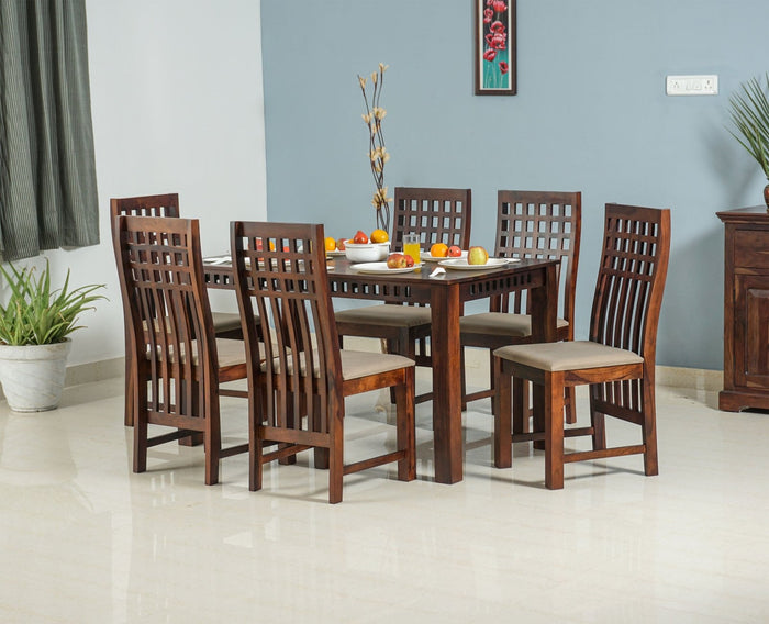 Oslo Sheesham Wood 6 Seater Dining Table Set with 6 Chair for Dining Room - Dining Set - Furniselan