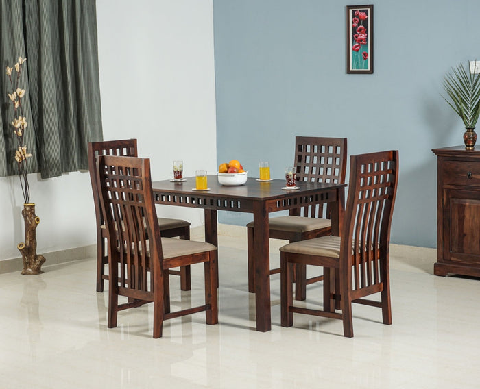 Oslo Solid Wood 4 Seater Square Dining Table Set with 4 Chair for Dining Room - Dining Set - Furniselan