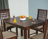 Oslo Solid Wood 4 Seater Square Dining Table Set with 4 Chair for Dining Room - Dining Set - Furniselan - Rosewood-Fine-Finish