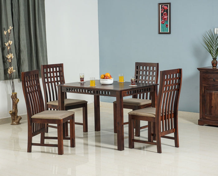 Oslo Solid Wood 4 Seater Square Dining Table Set with 4 Chair for Dining Room - Dining Set - Furniselan