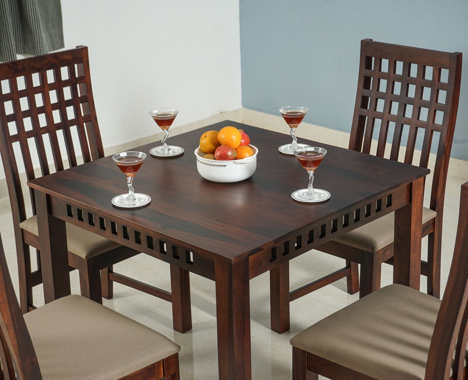 Buy Solid Wood 4 Seater Square Dining Table Set with 4 Chair for Dining ...