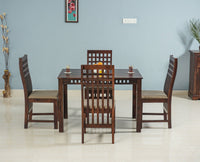 Oslo Solid Wood 4 Seater Square Dining Table Set with 4 Chair for Dining Room - Dining Set - Furniselan - Rosewood-Fine-Finish