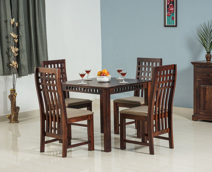 Oslo Solid Wood 4 Seater Square Dining Table Set with 4 Chair for Dining Room - Dining Set - Furniselan