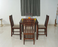 Oslo Solid Wood 4 Seater Square Dining Table Set with 4 Chair for Dining Room - Dining Set - Furniselan - Rosewood-Fine-Finish