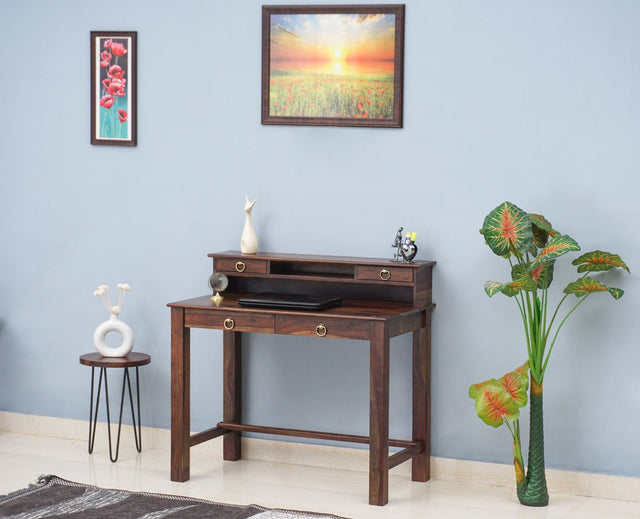 Oslo Solid Wood Study Table with Four Drawer - Study Table - Furniselan - Teak-Finish