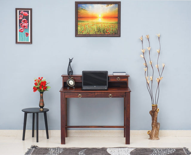 Oslo Solid Wood Study Table with Four Drawer - Study Table - Furniselan - Maple-Finish
