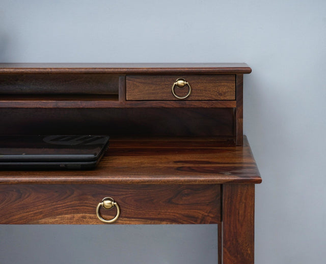 Oslo Solid Wood Study Table with Four Drawer - Study Table - Furniselan - Teak-Finish