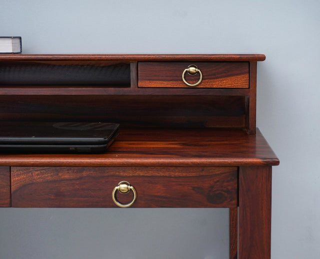 Oslo Solid Wood Study Table with Four Drawer - Study Table - Furniselan - Maple-Finish