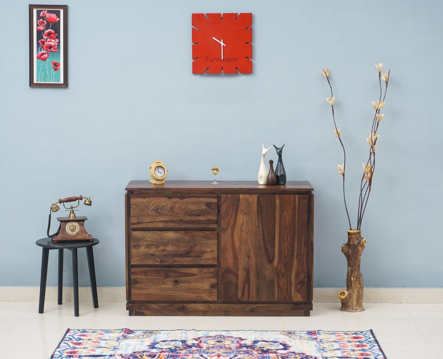 Panama Sheesham Wood Three Drawer one Door Sideboard - Sideboard - Furniselan-Teak Finish