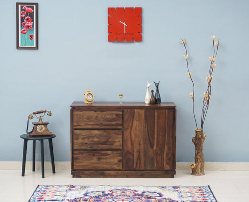 Panama Sheesham Wood Three Drawer one Door Sideboard - Sideboard - Furniselan-Teak Finish