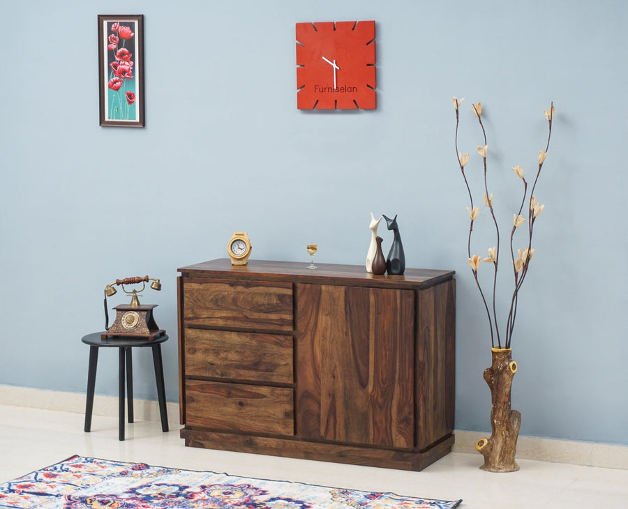 Panama Sheesham Wood Three Drawer one Door Sidebaord - Sideboard - Furniselan