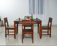 Perth Solid Wood 4 Seater Square Dining Table Set with 4 Chair for Dining Room - Dining Set - Furniselan - Maple-Finish