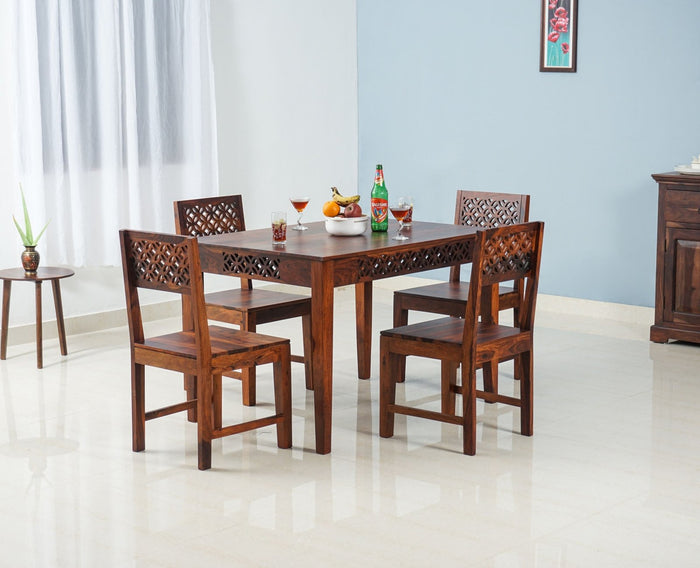 Perth Solid Wood 4 Seater Square Dining Table Set with 4 Chair for Dining Room - Dining Set - Furniselan