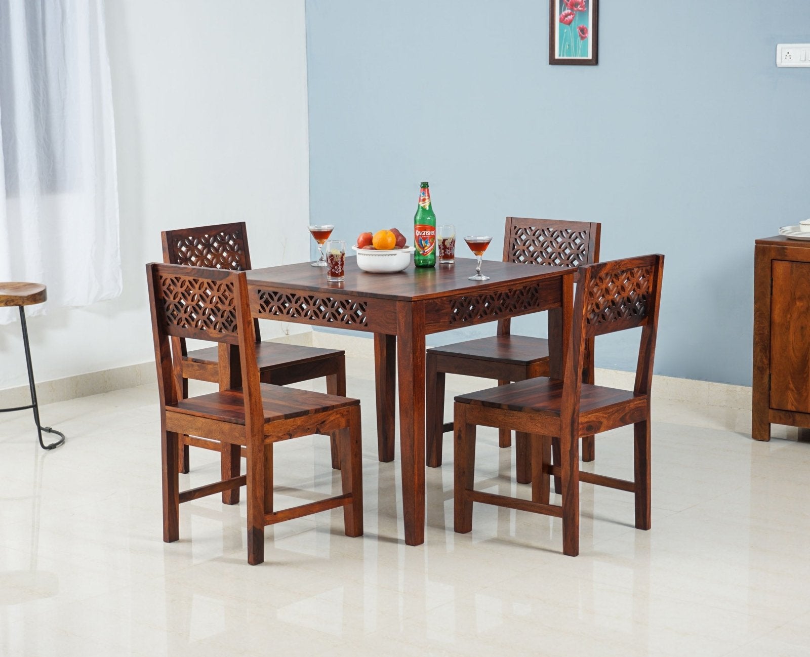 Buy Solid Wood 4 Seater Square Dining Table Set with 4 Chair for Dining ...