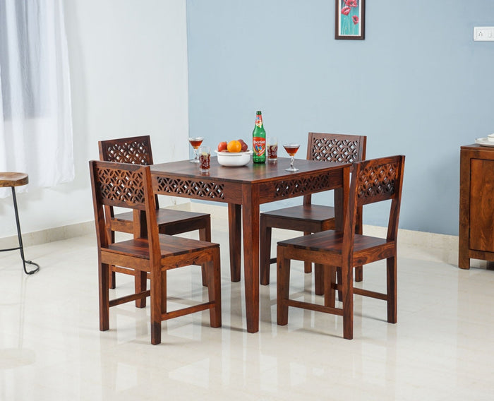 Perth Solid Wood 4 Seater Square Dining Table Set with 4 Chair for Dining Room - Dining Set - Furniselan