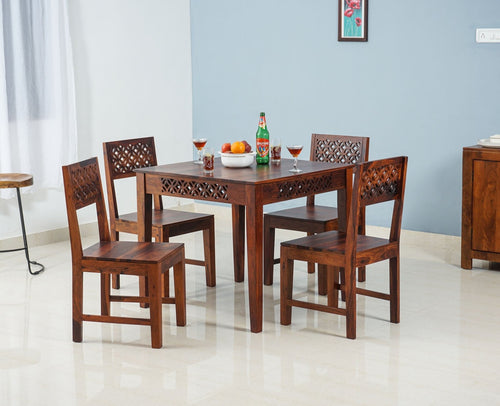 Perth Solid Wood 4 Seater Square Dining Table Set with 4 Chair for Dining Room - Dining Set - Furniselan