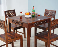 Perth Solid Wood 4 Seater Square Dining Table Set with 4 Chair for Dining Room - Dining Set - Furniselan - Maple-Finish